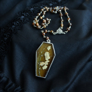 Mori Floral Coffin Rosary - Caramel, Lily of the Valley, Tiger's Eye