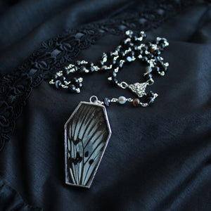 Mori Butterfly Coffin Rosary - Clear, Blanchard's Ghost, Marbled Onyx