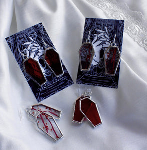 Coffin Earrings - Sanguine and Blood Red